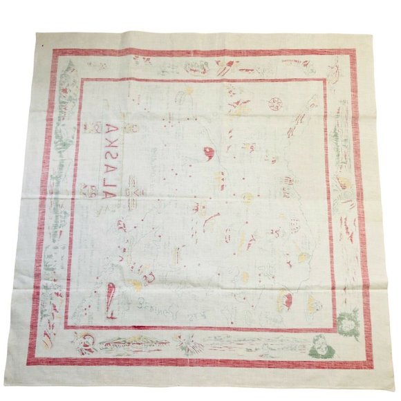 Vintage Alaska State Tablecloth Map Souvenir Square 50" x 50" Kitchen Table - Picture 11 of 11